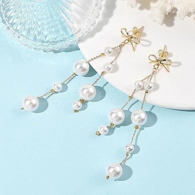 Shell Pearl Round Beaded Tassel Earrings EJEW-TA00816-1