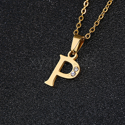201 Stainless Steel Crystal Rhinestone Initial Pendant Necklaces FS-WG3A711-16-1