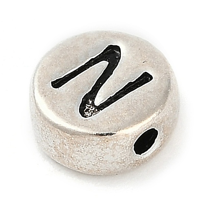 925 Sterling Silver Flat Round with Letter Beads STER-G044-01AS-N-1