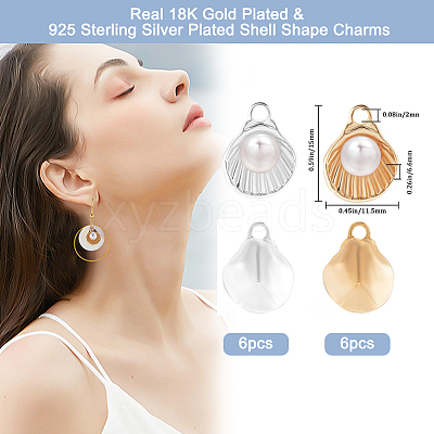 12Pcs 2 Colors Brass with Glass Pearl Pendants KK-BBC0024-92-1