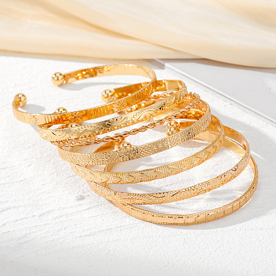 7Pcs 7 Styles Alloy Cuff Bangle Set for Women WG7D095-01-1