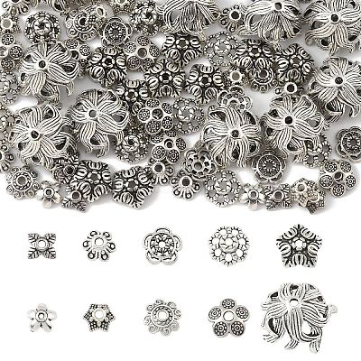 100Pcs 10 Styles Tibetan Style Bead Caps TIBE-YW0001-88-1
