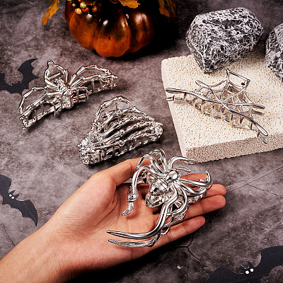 4Pcs 4 Style Halloween Alloy Claw Hair Clips for Women Girls AJEW-TA0001-90-1
