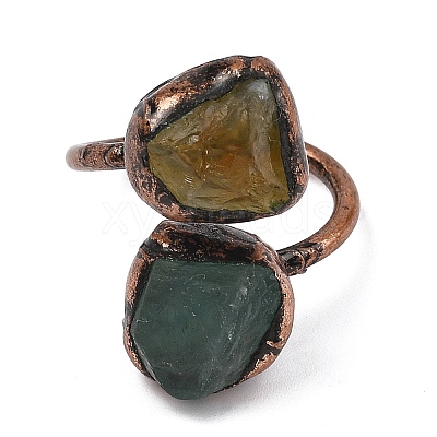 Raw Nuggets Natural Green Fluorite & Citrine Open Cuff Rings RJEW-M157-04R-1