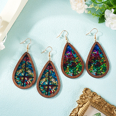 2Pairs 2 Colors Acrylic Dangle Earrings for Women EJEW-TA0001-53B-1