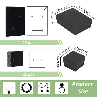 32Pcs 2 Style Kraft Cotton Filled Cardboard Paper Jewelry Set Boxes CBOX-NB0001-32-1