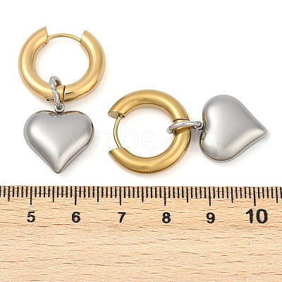 304 Stainless Steel Two Tone Heart Hoop Earrings EJEW-Z097-02GP-01-1