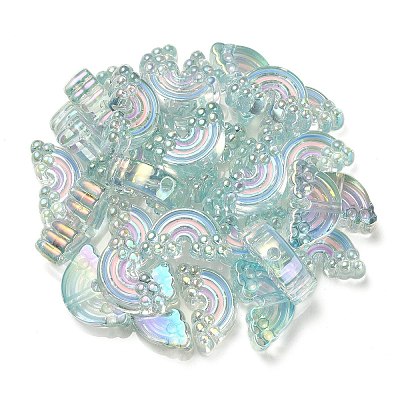 UV Plating Rainbow Iridescent Acrylic Enamel Beads OACR-G012-08-1