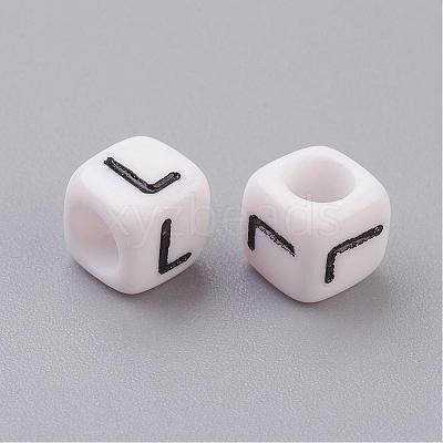 White Letter L Acrylic Cube Beads X-PL37C9308-L-1