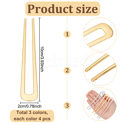 12Pcs 3 Colors Alloy Hair Forks Findings AJEW-GO0001-50-1