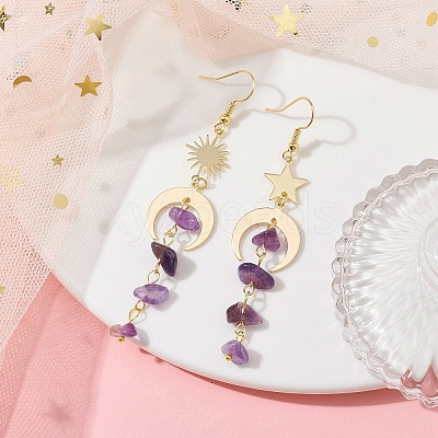Moon & Sun & Star Brass Asymmetrical Earrings EJEW-JE05461-1