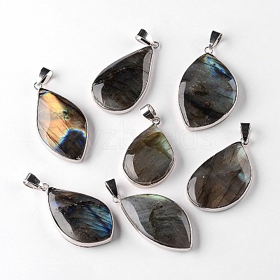 Natural Labradorite Teardrop Pendants G-L350-03-1