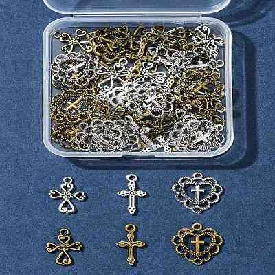 60Pcs 6 Styles Tibetan Style Alloy Pendants TIBEP-FS0001-24-1