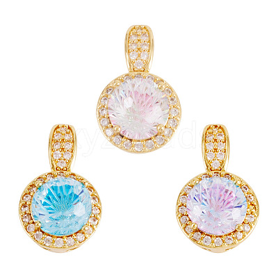3Pcs 3 Colors Brass Micro Pave Cubic Zirconia Pendants KK-TA0008-25-1