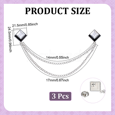 3Pcs Square Alloy Tie Clips AJEW-ME0002-89-1