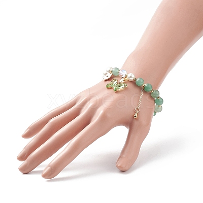 Round Natural Green Aventurine & Shell Pearl Beaded Stretch Bracelet BJEW-TA00191-02-1