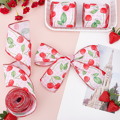 15 Yards Cherry Pattern Polyester Ribbon OCOR-ME0001-53-1