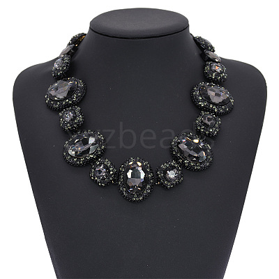 Alloy Rhinestone & Glass Oval Link Chain Necklaces for Women FS-WG2E80C-04-1
