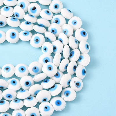 Flat Round Evil Eye Lampwork Bead Strands LAMP-R118-07-1