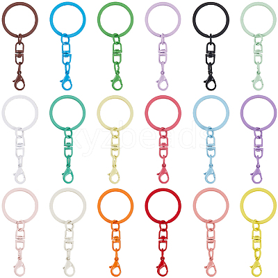 54Pcs 18 Styles Spray Painted Iron & Alloy Keychain Clasps FIND-SC0016-26-1