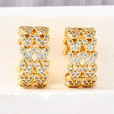 Brass Micro Pave Clear Cubic Zirconia Cuff Earrings EJEW-K309-10G-1