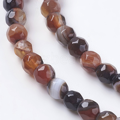 Faceted Round Dyed Natural Striped Agate/Banded Agate Beads Strands G-G581-4mm-M-1
