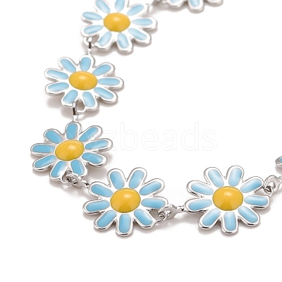 Enamel Daisy Link Chains Bracelet BJEW-P271-01P-03-1