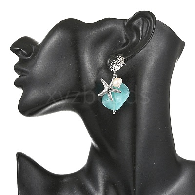 304 Stainless Steel & Acrylic & Natural Pearl Stud Dangle Earrings EJEW-JE07446-01-1