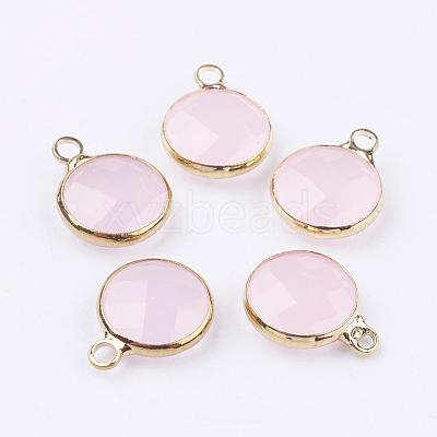 Golden Tone Brass Glass Flat Round Charms GLAA-M003-B-03G-1