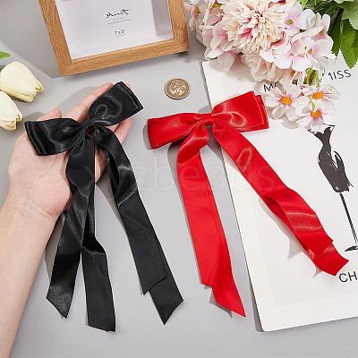 Big Bowknot Polyester Alligator Hair Clips AJEW-CP0008-42B-03-1