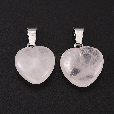 Heart Natural Rose Quartz Pendants G-Q371-07-1