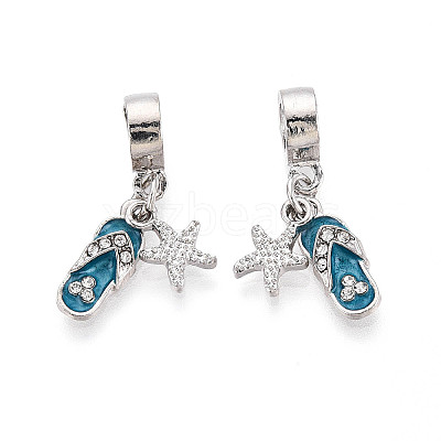 Alloy Crystal Rhinestone & Steel Blue Enamel European Dangle Charms FIND-N009-19P-1