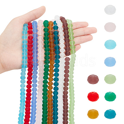 10 Strands 10 Colors Frosted Transparent Glass Beads Strands FGLA-AR0001-02-1
