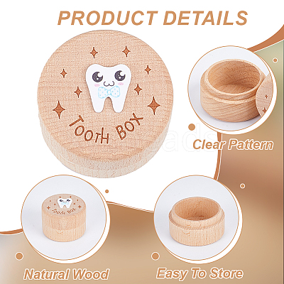 Round Printed Wood Baby Tooth Keepsake Cases with Lids CON-WH0099-75D-1