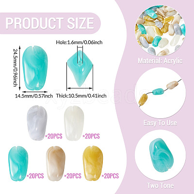 100Pcs 5 Colors Opaque Acrylic Beads OACR-TA0004-98-1