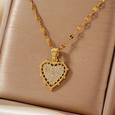 Elegant Brass Micro Pave Clear Cubic Zirconia Heart Pendant Necklaces IR4226-2-1