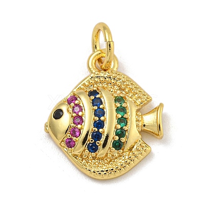 Rack Plating Brass Micro Pave Cubic Zirconia Charms KK-I718-03G-C-1