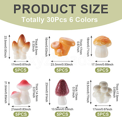 30Pcs 6 Colors Mushroom Themes Resin Display Decorations DJEW-TA0001-27-1