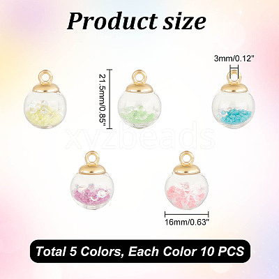 50Pcs 5 Colors Glow in the Dark Luminous Glass Globe Pendants GLAA-PH0002-76-1