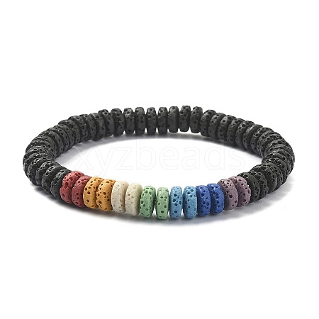 Dyed Natural Lava Rock Disc Beaded Stretch Bracelets BJEW-TA00342-01-1