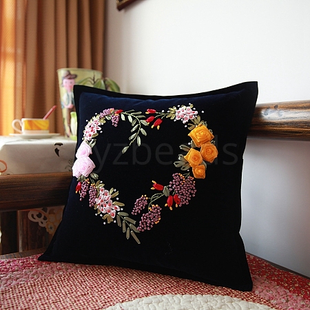 DIY Flower Pattern Pillow Embroidery Kits PW-WG76762-04-1