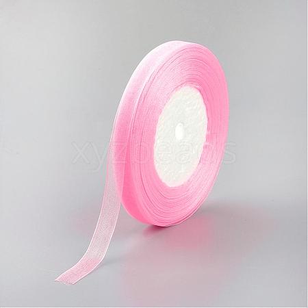 Breast Cancer Pink Awareness Ribbon Making Materials Sheer Organza Ribbon RS12mmY004-1
