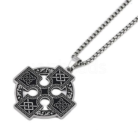 304 Stainless Steel Goth Knot Cross Pendant Box Chain Necklaces NJEW-M010-05P-1