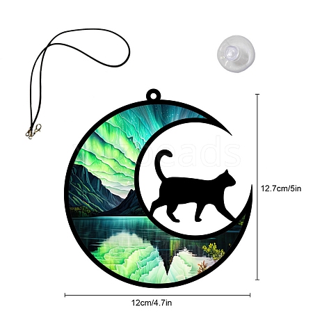 Acrylic Stained Moon Cat Hanging Ornament PW-WG58196-06-1