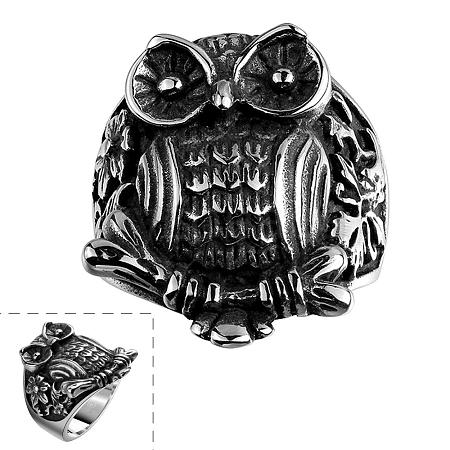 Punk Rock Style Men's 316L Stainless Steel Owl Wide Band Rings RJEW-BB06648-11-1