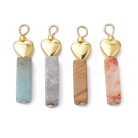 Natural Crazy Lace Agate/Map Stone/Flower Amazonite/Wood Lace Stone Rectangle Pendants PALLOY-JF02973-1