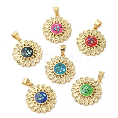 Flower Rack Plating Brass Cubic Zirconia Pendants KK-K385-61G-1