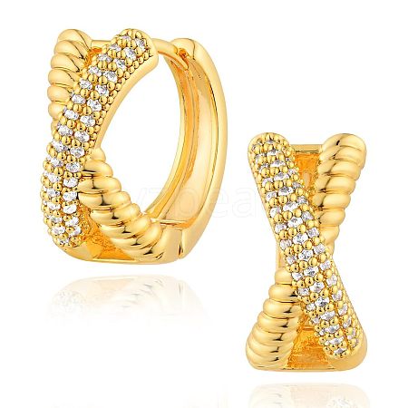 Brass Clear Cubic Zirconia Hoop Earrings FS-WGD9CCC-09-1