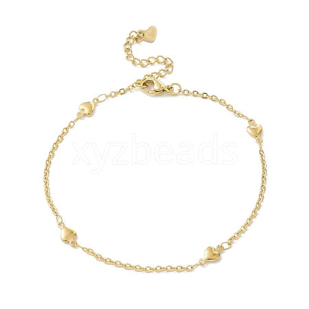 Vacuum Plating 304 Stainless Steel Heart Link Anklet with Cable Chains for Women STAS-E001-18G-1