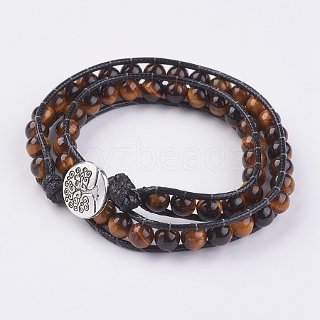 Natural Tiger Eye Wrap Bracelet BJEW-JB03613-04-1